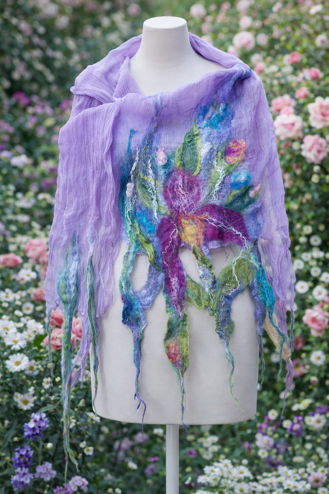 Eșarfă de mătase naturala împaslita  - îmbrăcăminte și modă - eșarfe, pălării, fularuri - bandă pentru cap - Artynos.ro