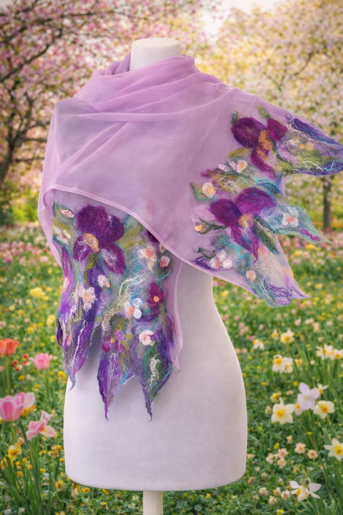 Eșarfă de mătase naturala împaslita  - îmbrăcăminte și modă - eșarfe, pălării, fularuri - bandă pentru cap - Artynos.ro