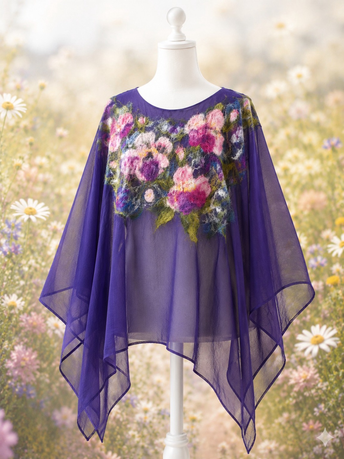 Poncho, tunica de mătase naturala împaslita  - îmbrăcăminte și modă - haine damă - bluze damă - Artynos.ro