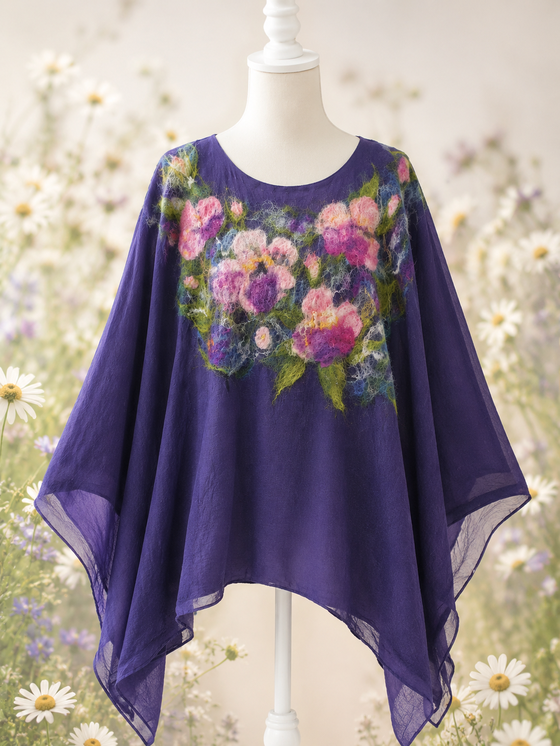 Poncho, tunica de mătase naturala împaslita  - îmbrăcăminte și modă - haine damă - bluze damă - Artynos.ro