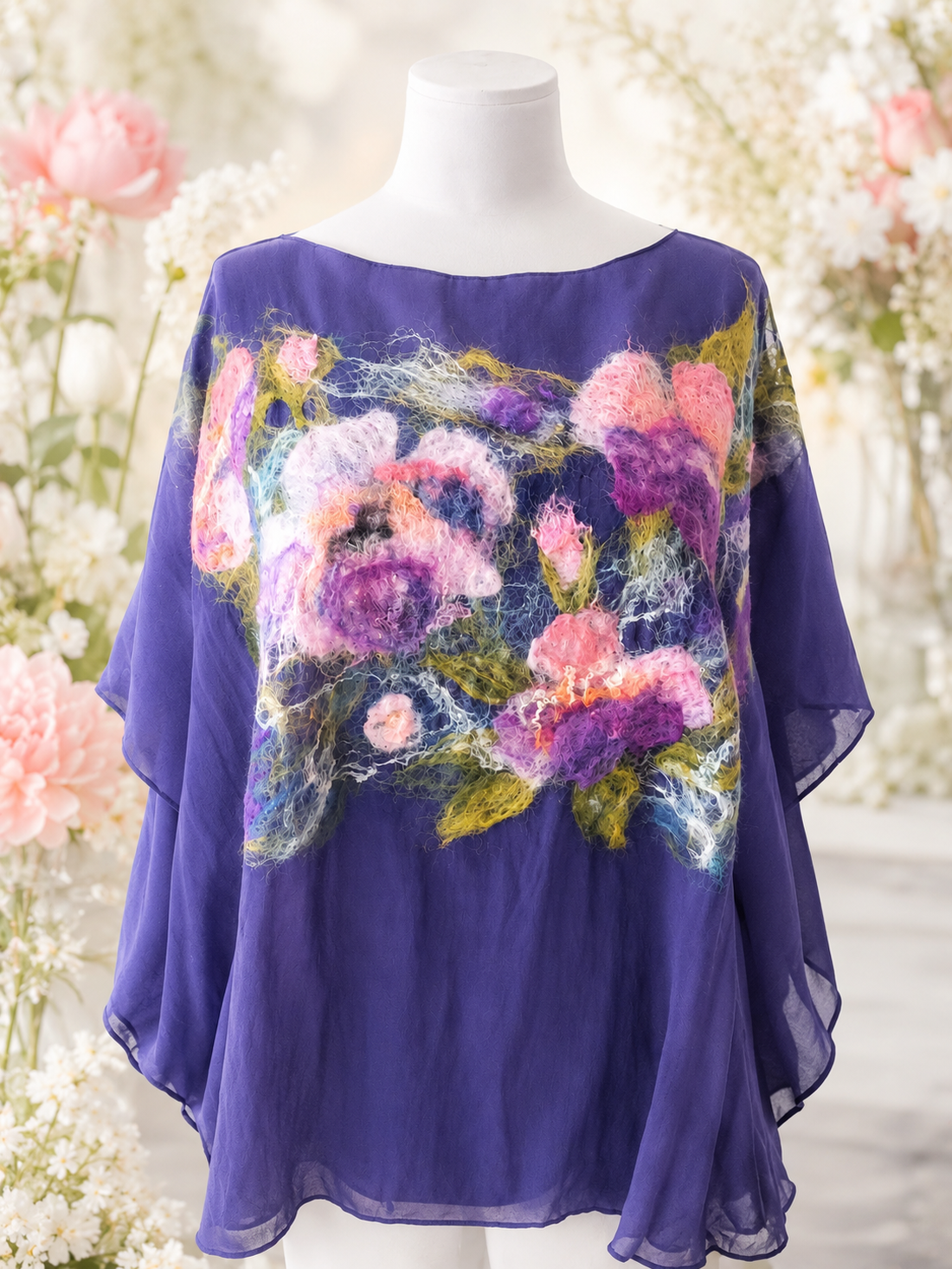 Poncho, tunica de mătase naturala împaslita  - îmbrăcăminte și modă - haine damă - bluze damă - Artynos.ro