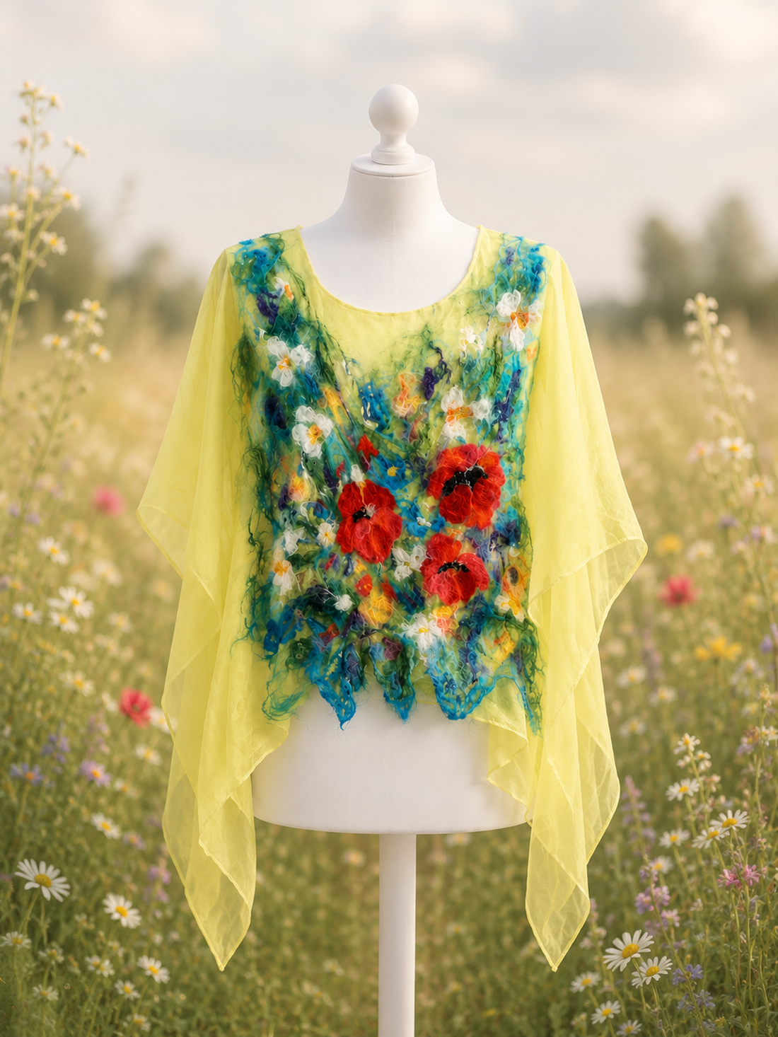 Flori de câmp  - îmbrăcăminte și modă - haine damă - poncho - Artynos.ro