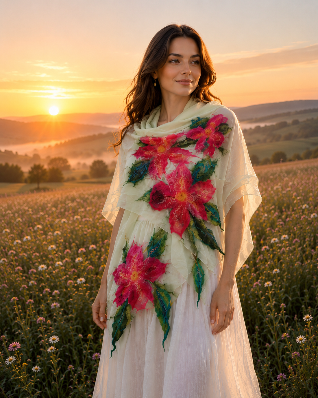 Flori impaslite  - îmbrăcăminte și modă - eșarfe, pălării, fularuri - set eșarfe pălărie - Artynos.ro