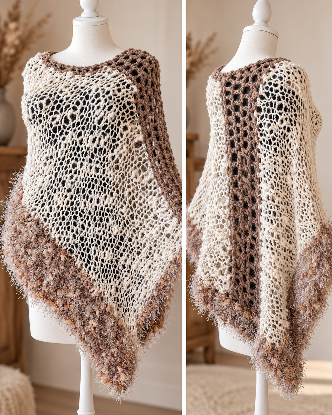 Poncho tricotat din fire combinate  - îmbrăcăminte și modă - haine damă - poncho - Artynos.ro