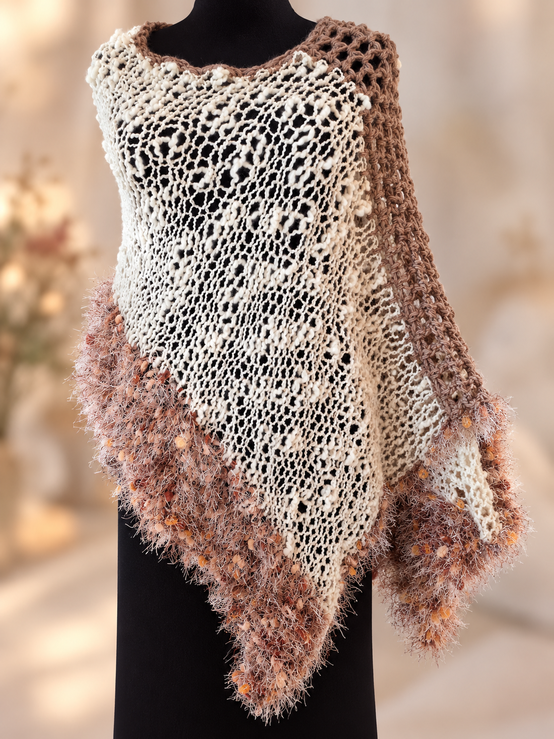 Poncho tricotat din fire combinate  - îmbrăcăminte și modă - haine damă - poncho - Artynos.ro