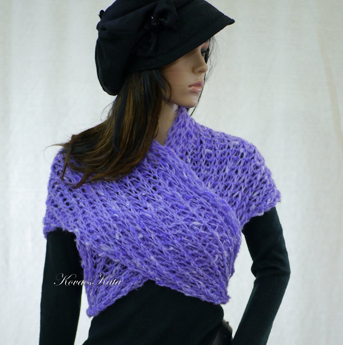 GIDA/ lavanda - șal tricotat manual la modă - îmbrăcăminte și modă - eșarfe, pălării, fularuri - șaluri - Artynos.ro