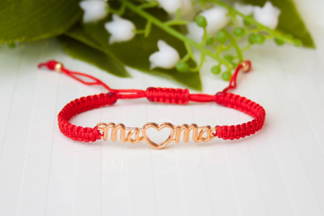 Brățară macramé împletită - Mama - roșu -  - Artynos.ro