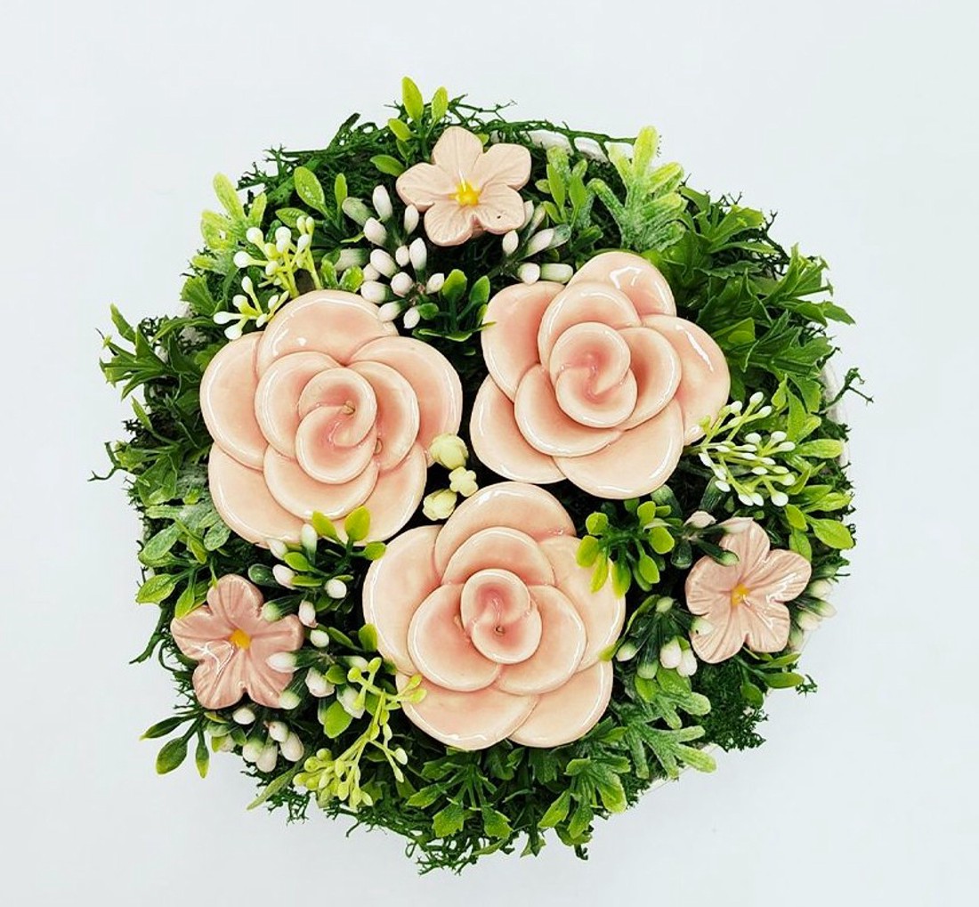 Cutie cu trandafiri, buchet de flori din ceramică, roz, 6 bucăți - casă & stil de viață - decorațiuni de casă - accesorii florale - buchete de flori - Artynos.ro