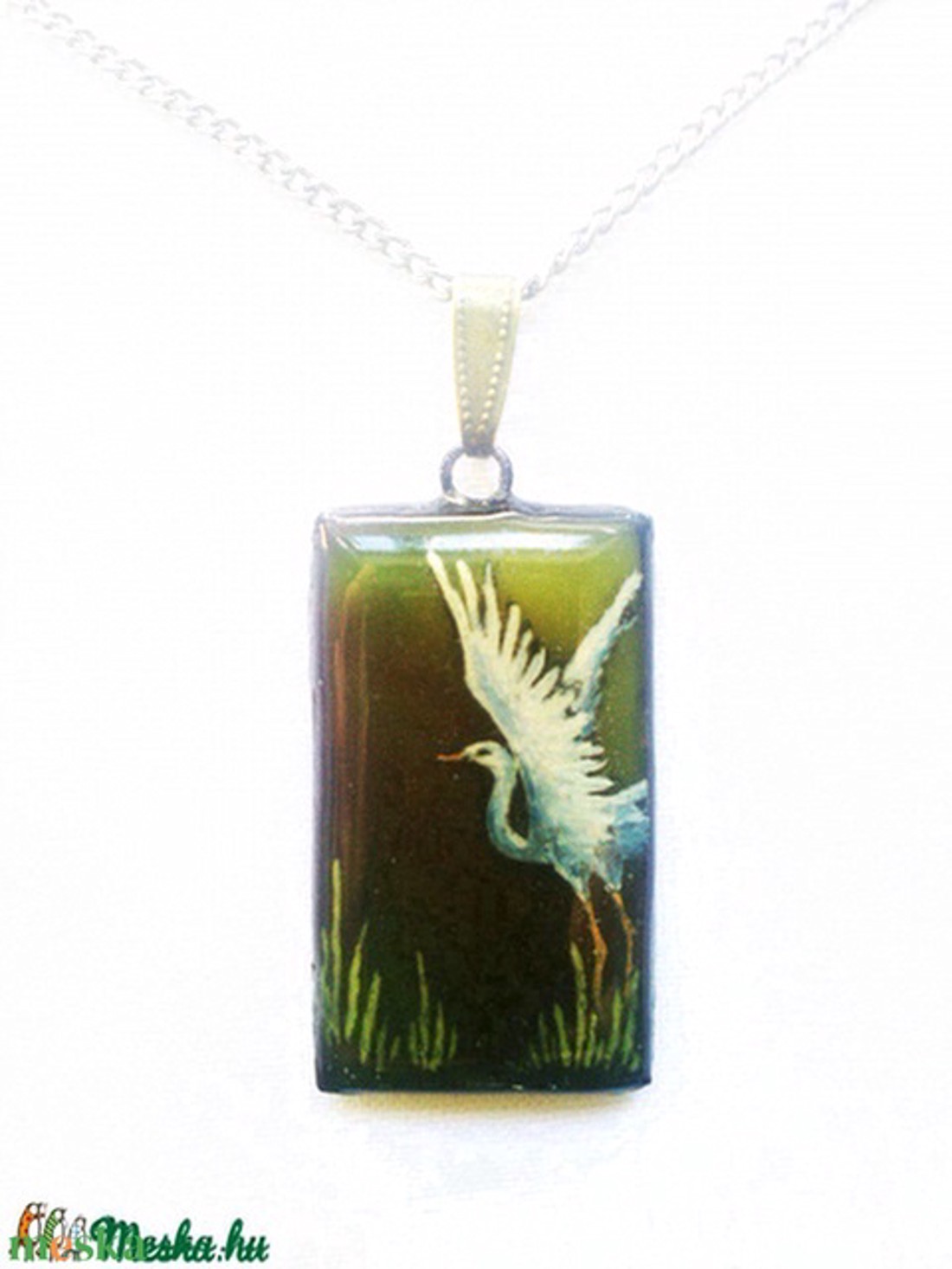 Heron alb pictat manual - pandantiv din sticlă tiffany în formă de pasăre - - Artynos.ro Heron alb pictat manual - pandantiv din sticlă tiffany în formă de pasăre - - Artynos.ro