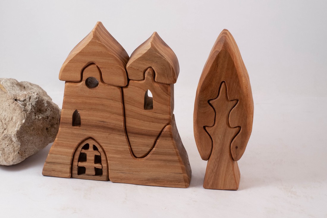  Castel din lemn, biserică + lemn, constructor din lemn, puzzle - jucării și echipamente pentru copii - puzzle, jocuri puzzle - puzzle din lemn - Artynos.ro