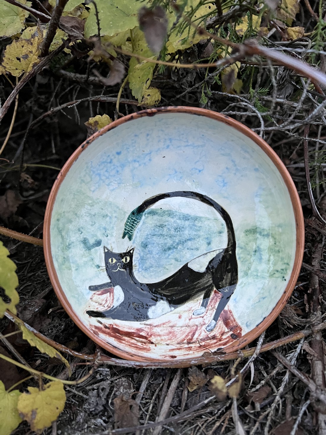 Farfurie de desert din ceramică făcută manual - Pisica și marea 16 cm - casă & stil de viață - accesorii pentru echipamente de bucătărie - accesorii de servire - veselă, farfurii - Artynos.ro