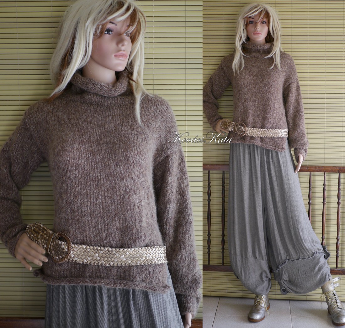 TEKNŐC ALPAKA - pulover exclusiv tricotat manual / alb închis - îmbrăcăminte și modă - haine damă - hanorace, cardigane - Artynos.ro