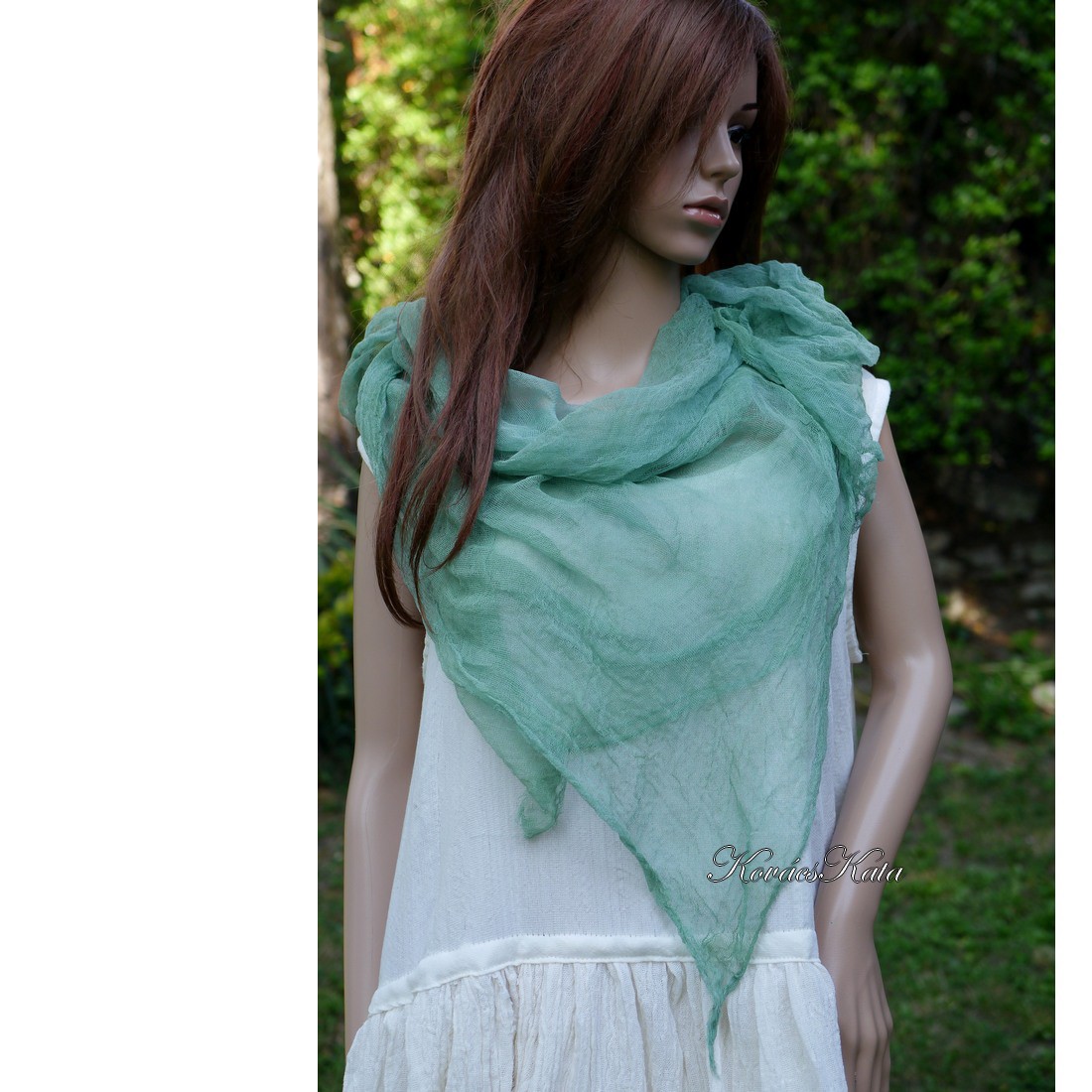 MULL-KENDŐ / verde închis - eșarfă din tifon bătut - îmbrăcăminte și modă - eșarfe, pălării, fularuri - eșarfe - Artynos.ro