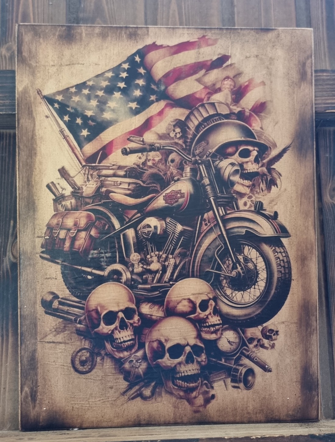 Harley Davidson imagine din lemn - casă & stil de viață - accesorii pentru decorat casa - picturi murale - artă de perete din lemn - Artynos.ro