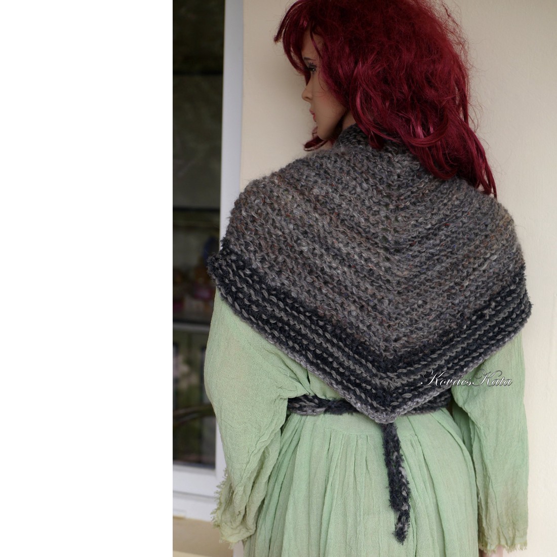 ANGYAL-SZÁRNY - șal romantic tricotat manual / gri - îmbrăcăminte și modă - eșarfe, pălării, fularuri - șaluri - Artynos.ro