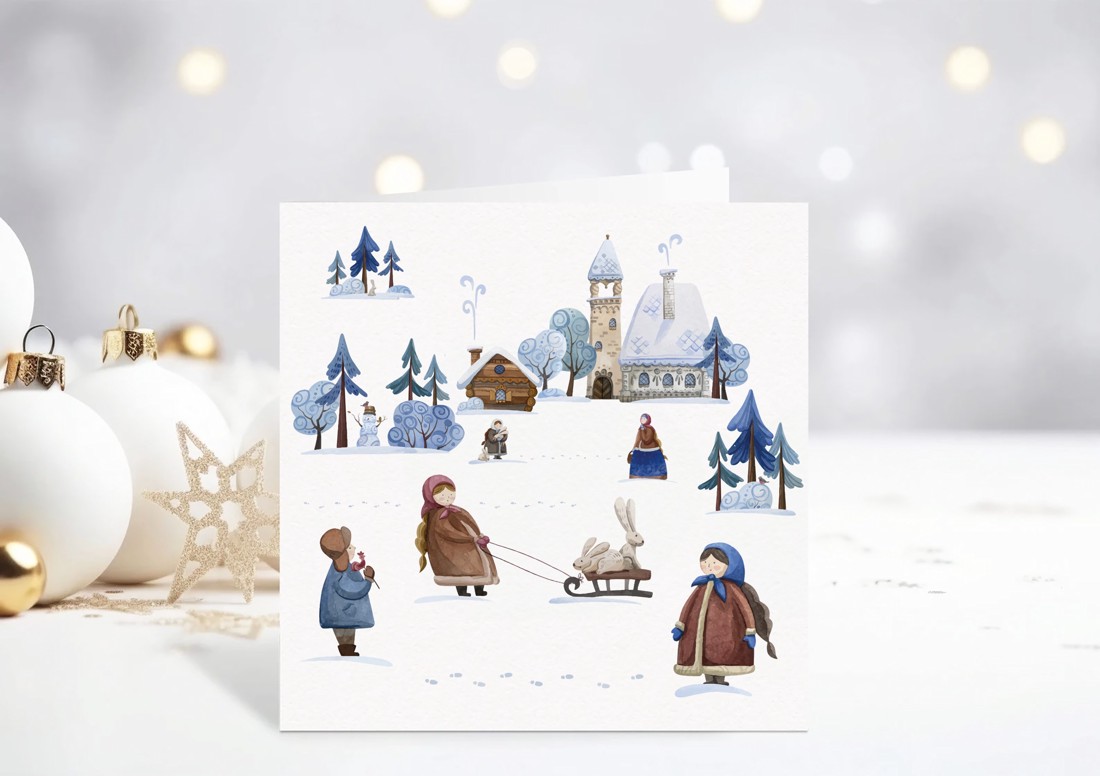 Carte poștală de Crăciun Zima, felicitare pliabilă, însoțitor de cadou - - Artynos.ro Carte poștală de Crăciun Zima, felicitare pliabilă, însoțitor de cadou - - Artynos.ro
