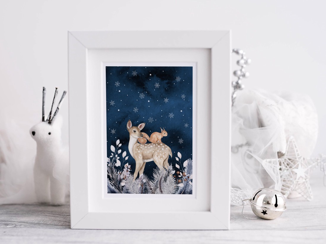 Carte poștală de Crăciun, felicitare, animal de pădure cadou companion - - Artynos.ro Carte poștală de Crăciun, felicitare, animal de pădure cadou companion - - Artynos.ro