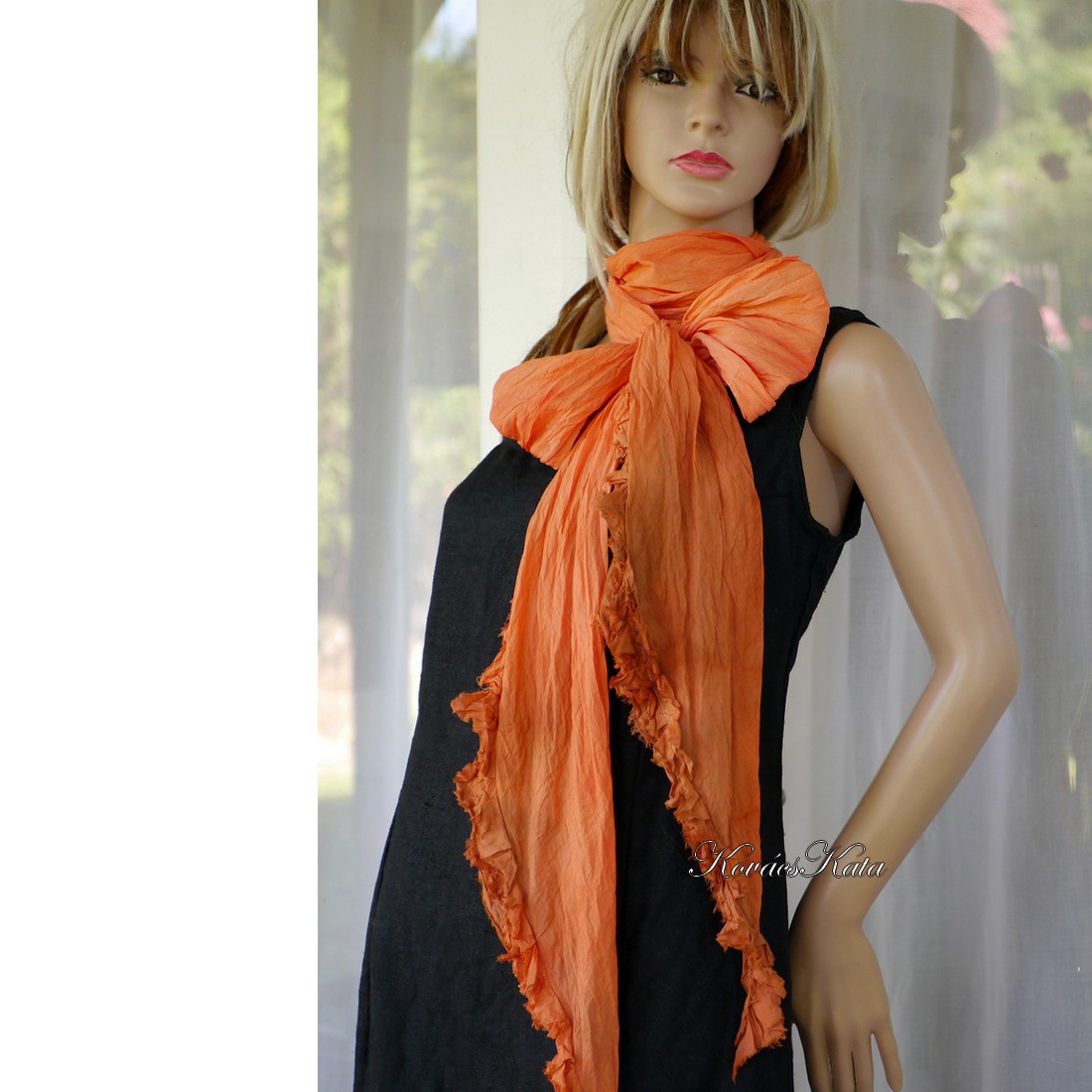 SIROM SCARL / portocaliu - batik, eșarfă extra-lungă cu volane - îmbrăcăminte și modă - eșarfe, pălării, fularuri - eșarfe - Artynos.ro