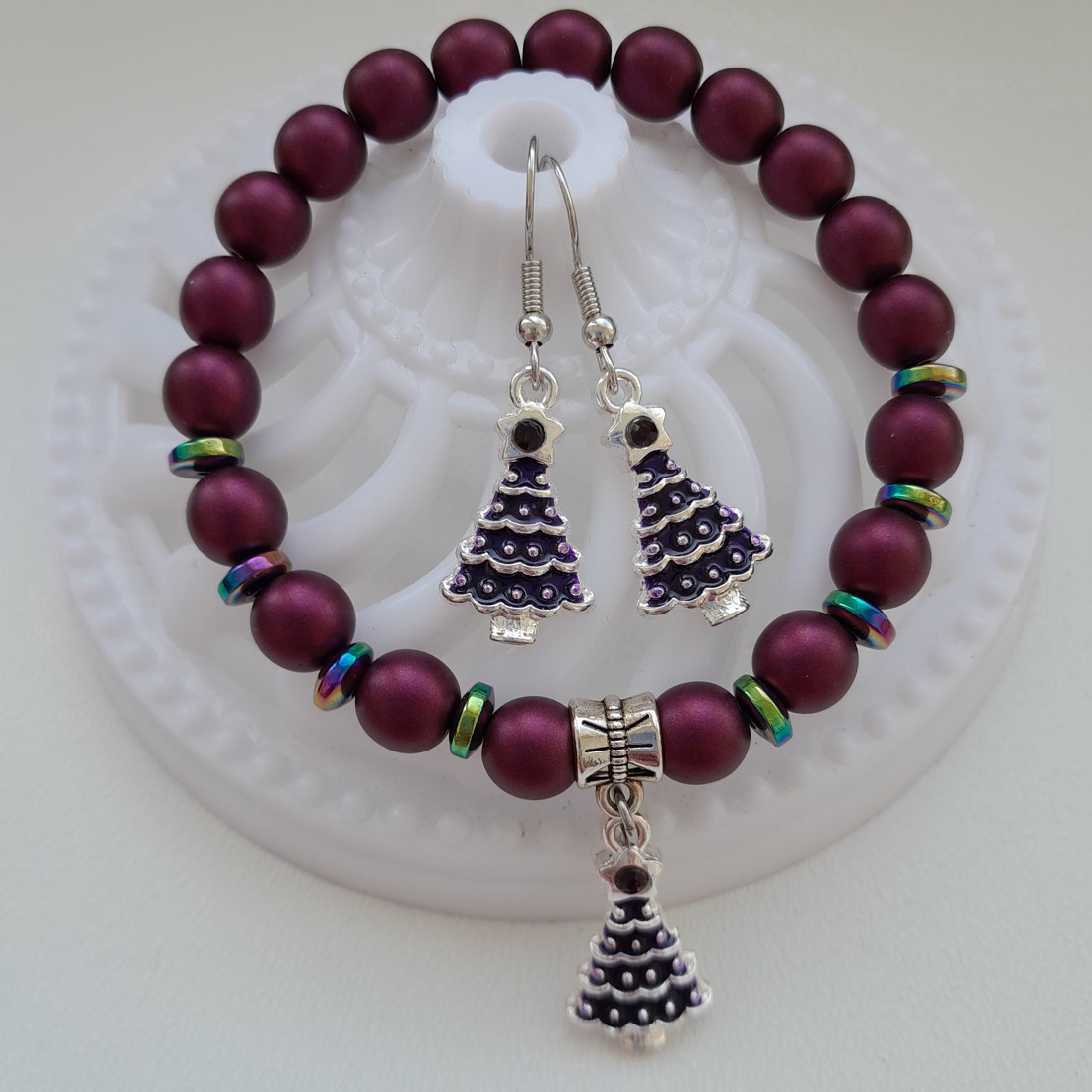 Set de bijuterii cu brad de Crăciun - brățară, cercei -  - Artynos.ro