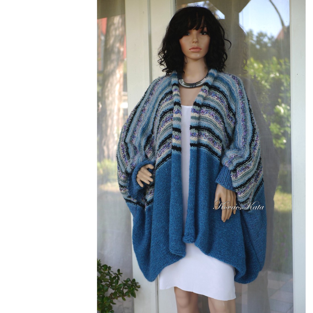 ALPAKA COAT, CARDIGAN - palton exclusiv tricotat manual: AGORA /Peacock XXL - îmbrăcăminte și modă - haine damă - hanorace, cardigane - Artynos.ro