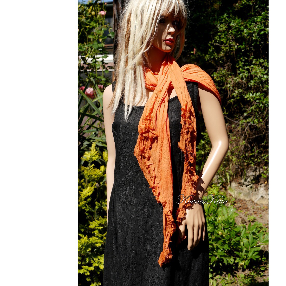 SIROM SCARL / portocaliu - batik, eșarfă extra-lungă cu volane - îmbrăcăminte și modă - eșarfe, pălării, fularuri - eșarfe - Artynos.ro