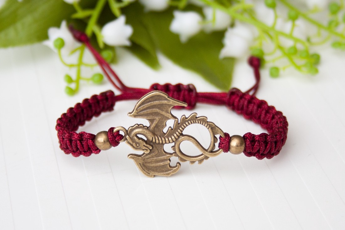 Brățară Makramé - Dragon burgundy -  - Artynos.ro