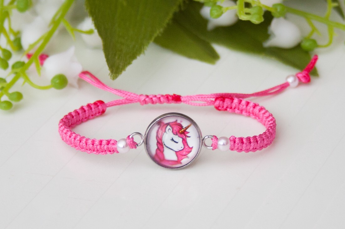 Brățară macramé împletită pentru copii - Unicorn Unicorn roz -  - Artynos.ro