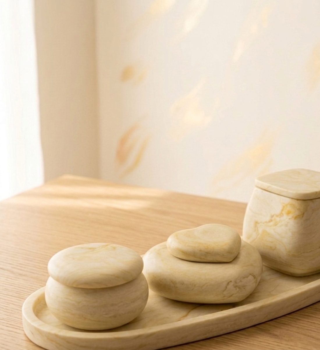 Set Decorativ Handmade din Praf Ceramic � Tavă și Recipiente Minimaliste cu Aspect de Marmură - casă & stil de viață - decorațiuni de casă - decorațiuni de masă și rafturi - boluri decorative - Artynos.ro