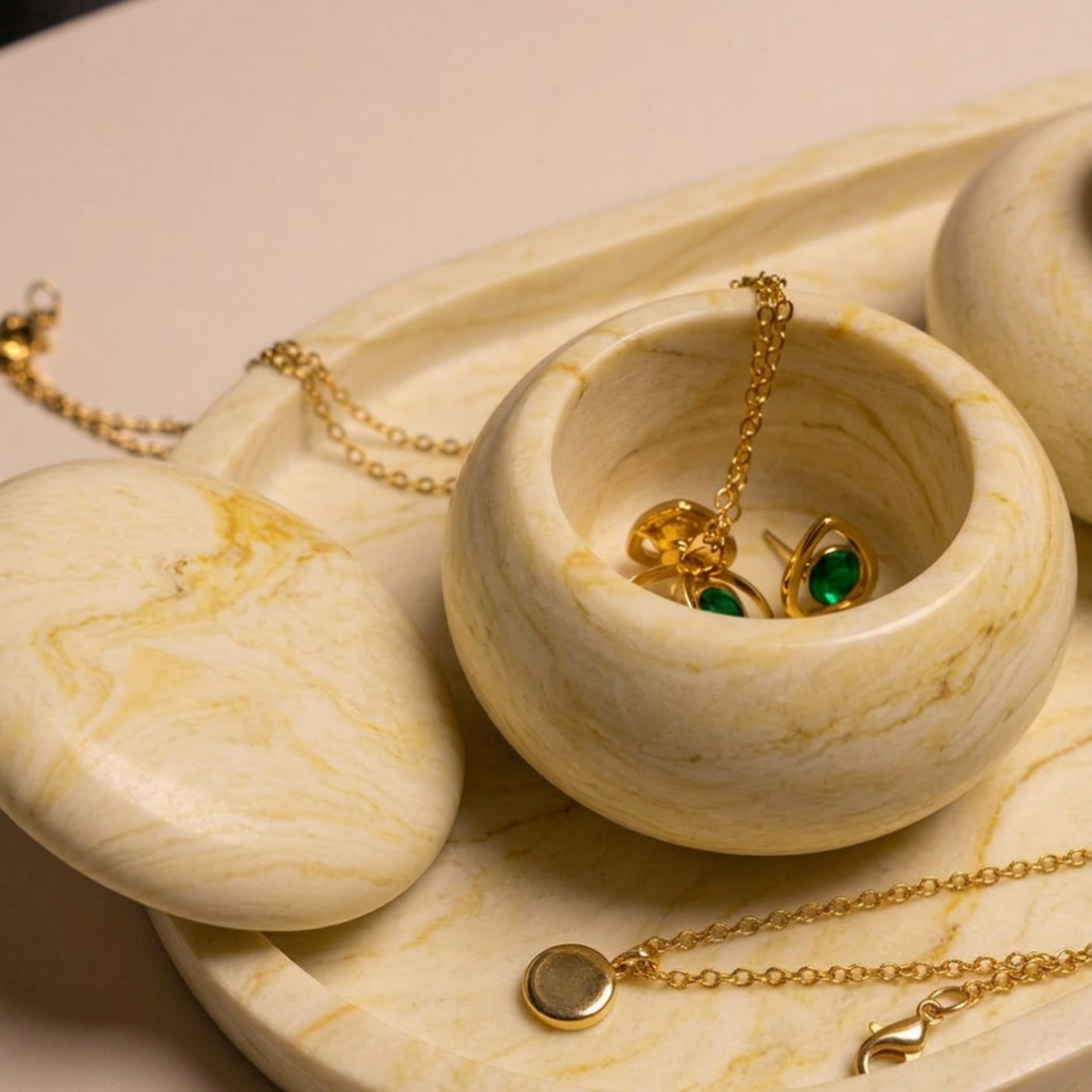 Set Decorativ Handmade din Praf Ceramic � Tavă și Recipiente Minimaliste cu Aspect de Marmură - casă & stil de viață - decorațiuni de casă - decorațiuni de masă și rafturi - boluri decorative - Artynos.ro