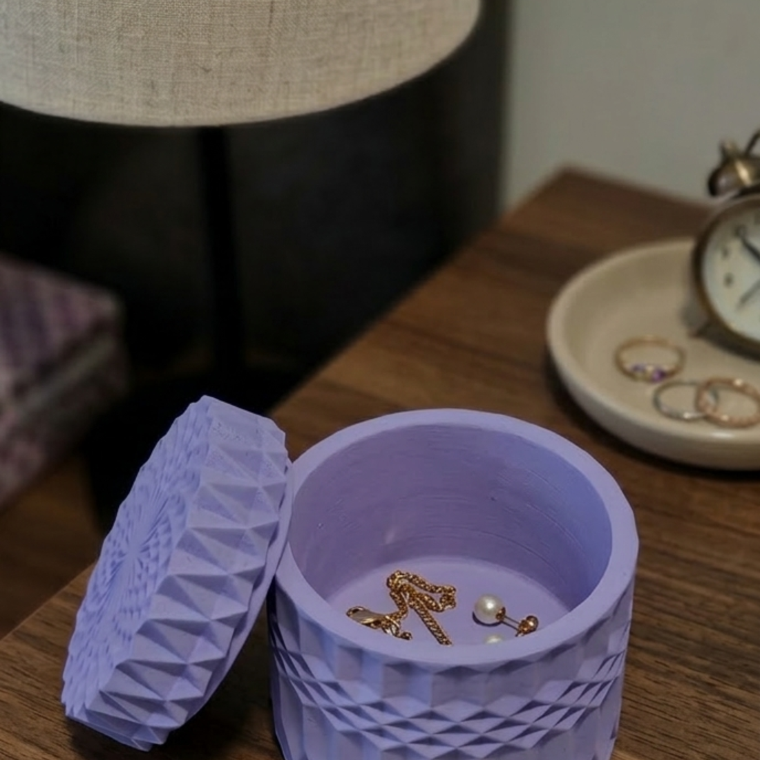 Recipient Ceramic cu Capac Înfiletabil  Design Geometric Mov Pastel - casă & stil de viață - decorațiuni de casă - decorațiuni de masă și rafturi - boluri decorative - Artynos.ro