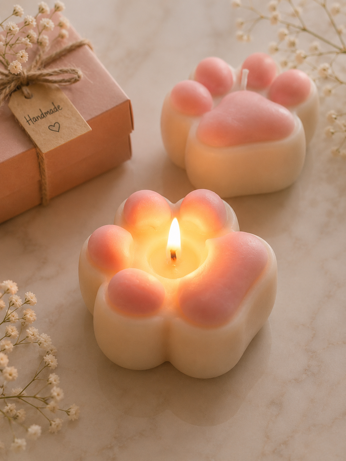 Lumânare handmade în formă de lăbuță, decor delicat pentru casă, cadou pentru iubitorii de animale sau mărturii botez - casă & stil de viață - lumânări, parfumuri, arome - ceară parfumată - Artynos.ro