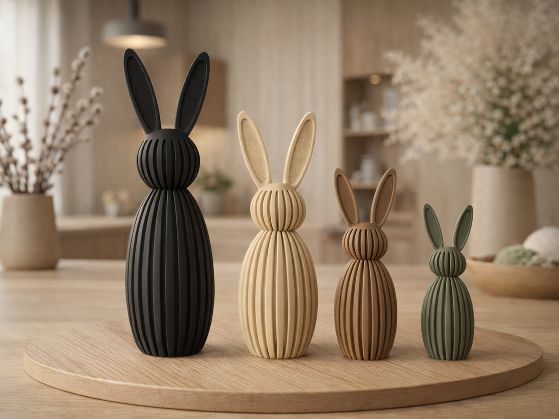 Colecția Japandi Ribbed Bunny � 4 mărimi, cu urechi verticale/pliabile - decor de sărbători - decorațiuni de paște - iepuraș de paște - Artynos.ro
