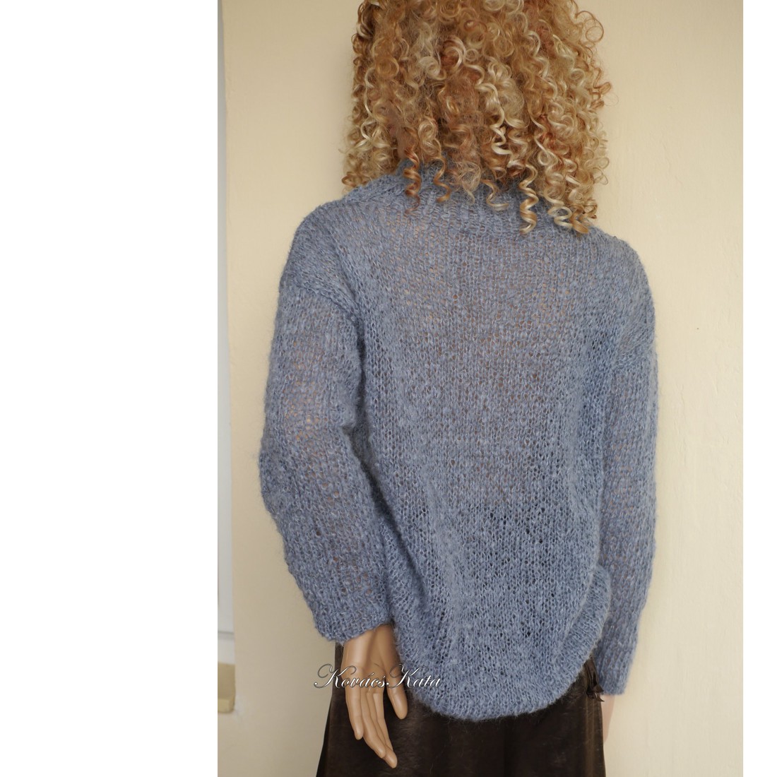 TEKNŐC MOHAIR - pulover oversized exclusiv tricotat manual / albastru oțel - îmbrăcăminte și modă - haine damă - hanorace, cardigane - Artynos.ro