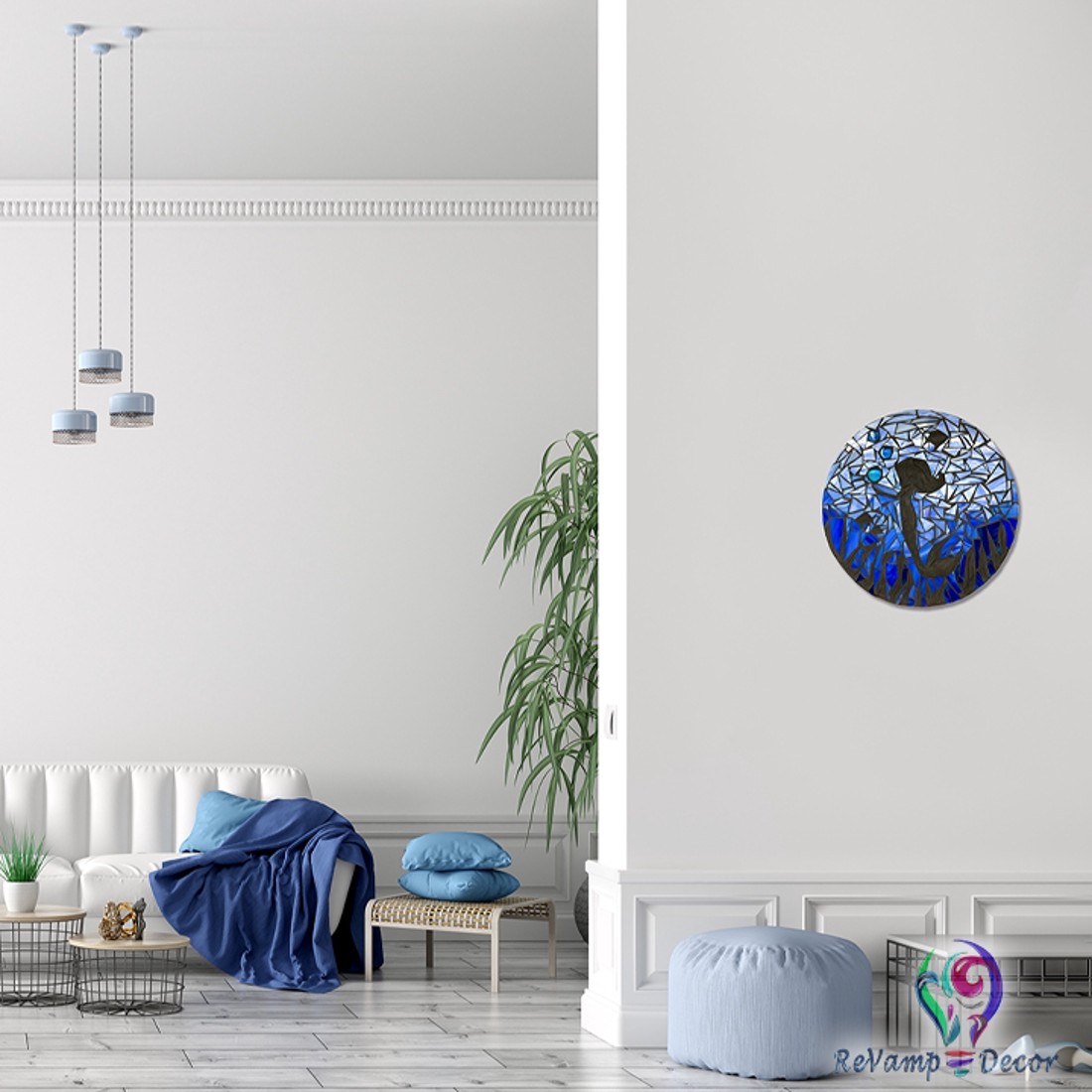 Siluetă sirenă albastru sticlă mozaic perete imagine - - Artynos.ro Siluetă sirenă albastru sticlă mozaic perete imagine - - Artynos.ro