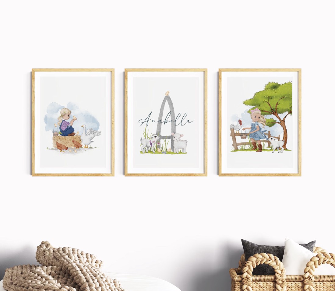 Viața la fermă, decorațiuni de perete, set poster cu monogramă, 3 bucăți -  - Artynos.ro
