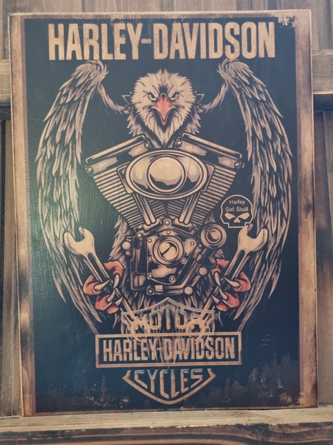 Harley Davidson imagine din lemn - casă & stil de viață - accesorii pentru decorat casa - picturi murale - artă de perete din lemn - Artynos.ro