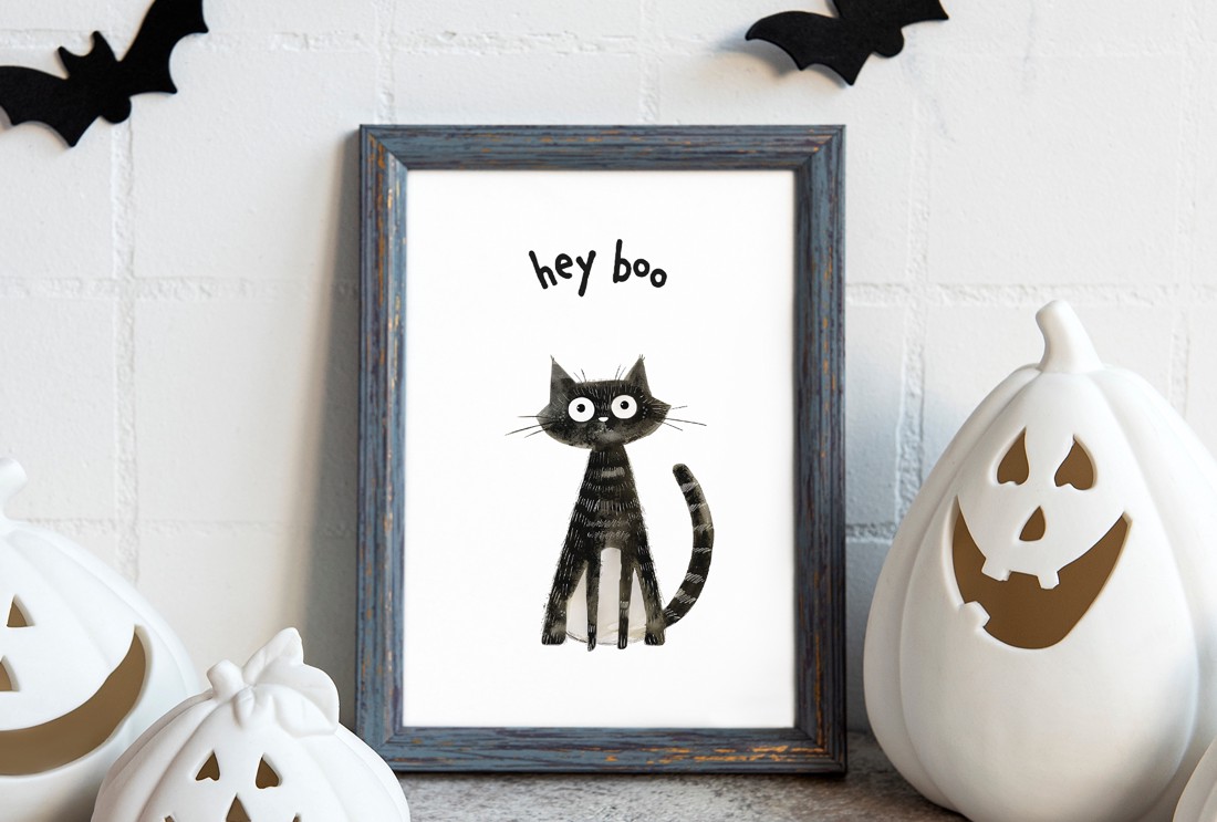 Hey Boo Halloween carte poștală, felicitare pisică, cadou set de 4 -  - Artynos.ro