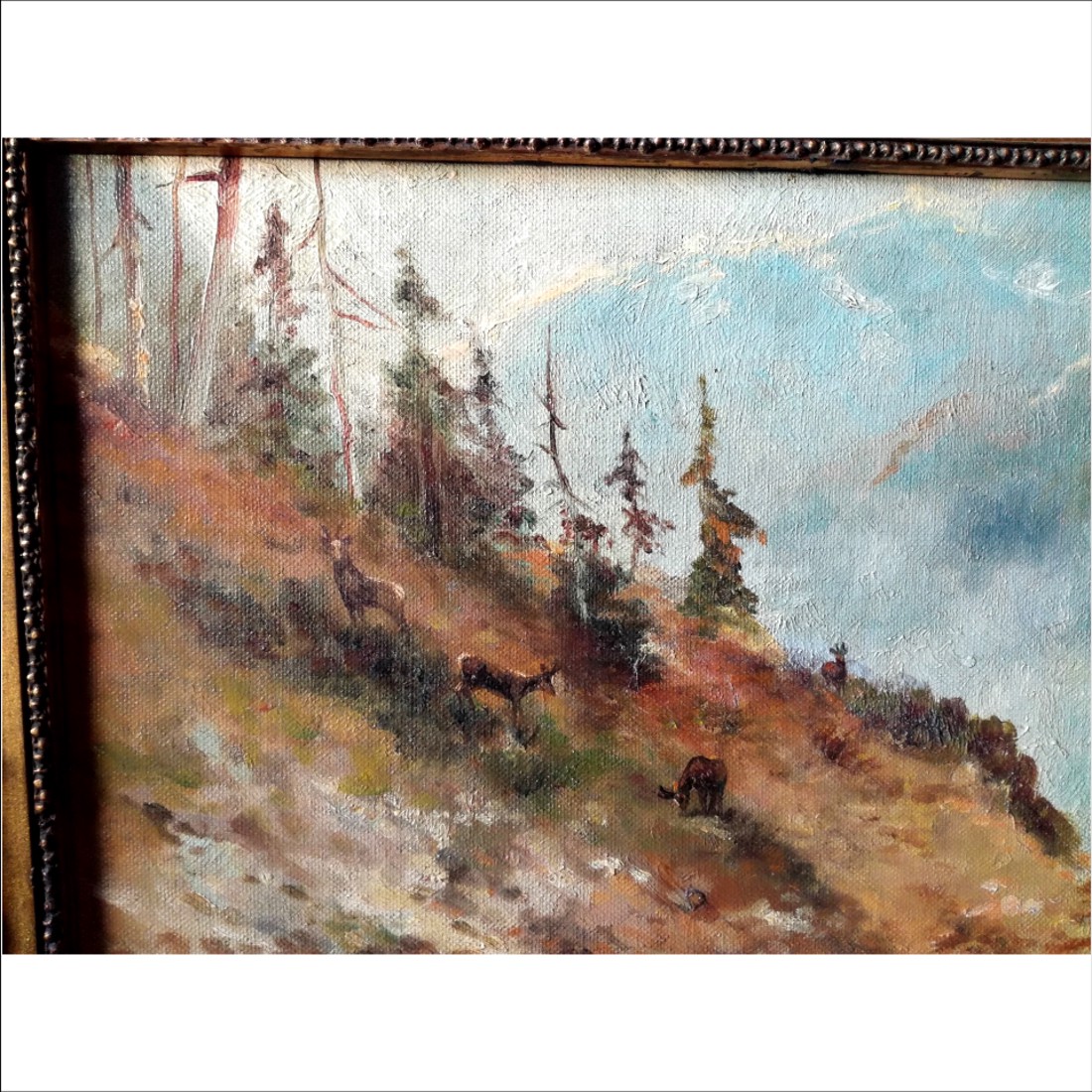 Pictură de vânătoare antică, Zergék în Alpi - arte vizuale și accesorii  - picturi - pictură în ulei - Artynos.ro