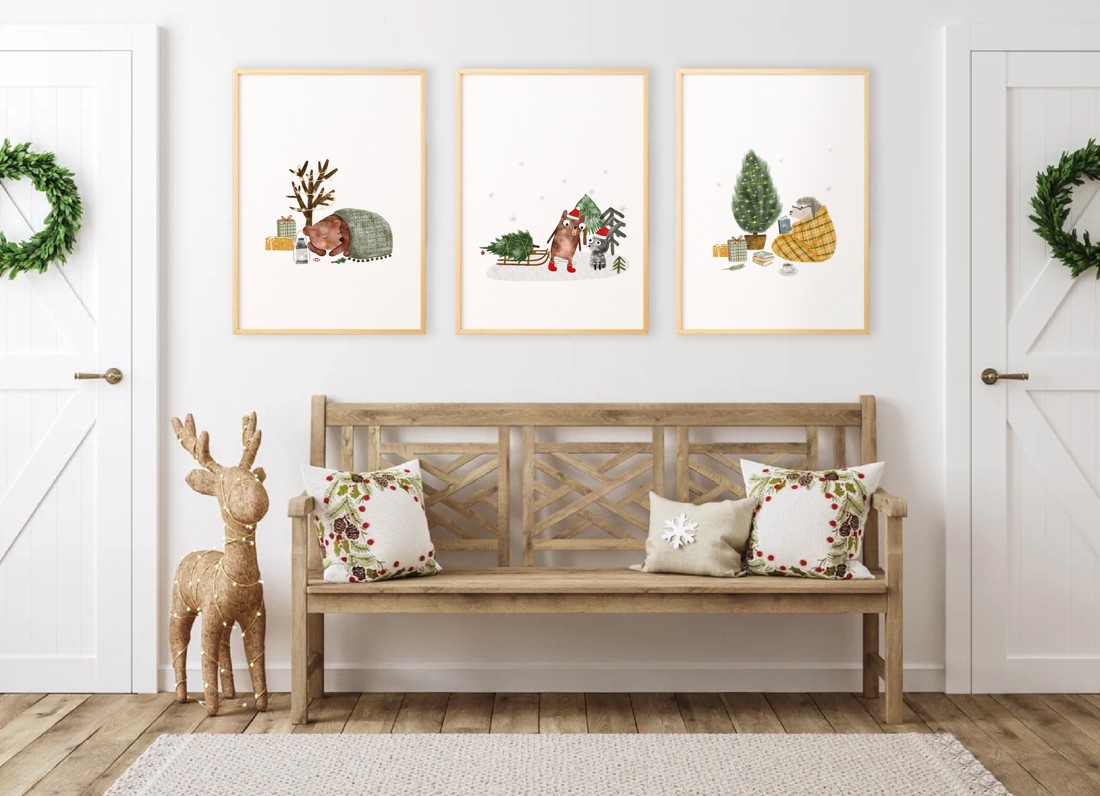 Cozy pădure animal Crăciun arta de perete, poster, decor -  - Artynos.ro