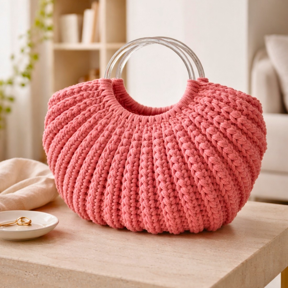 Geantă de mână croșetată pentru femei Luma � design unic, fir de bumbac, mâner deosebit - genți și portofele - genți de mână și umăr - genți de mână - Artynos.ro