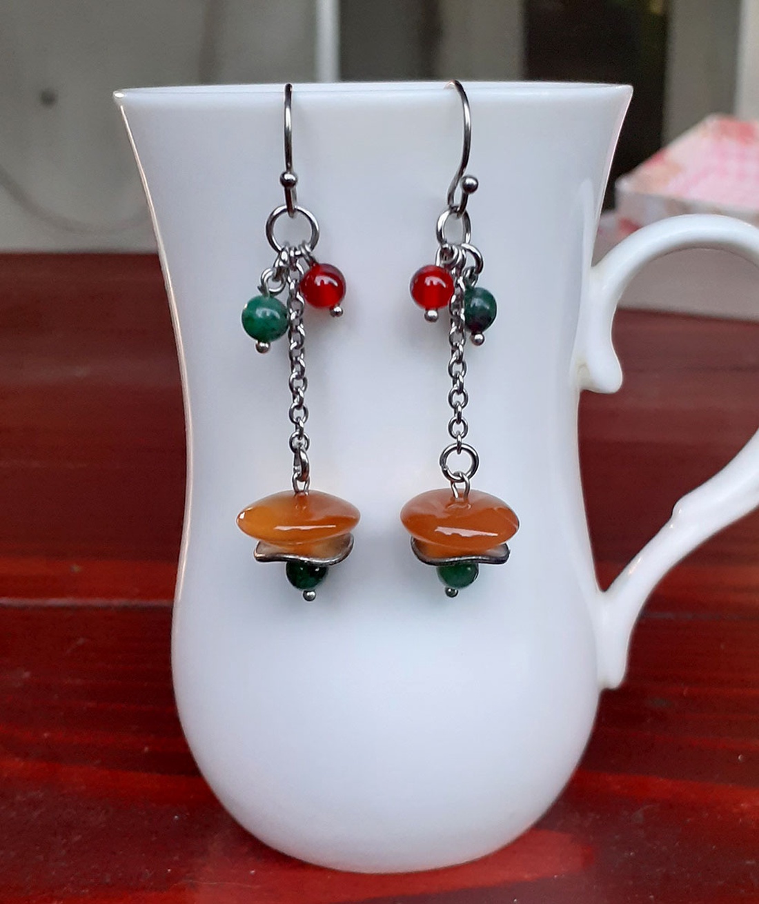 Carneol si jad - bijuterii - cercei - cercei din pietre semiprețioase - Artynos.ro