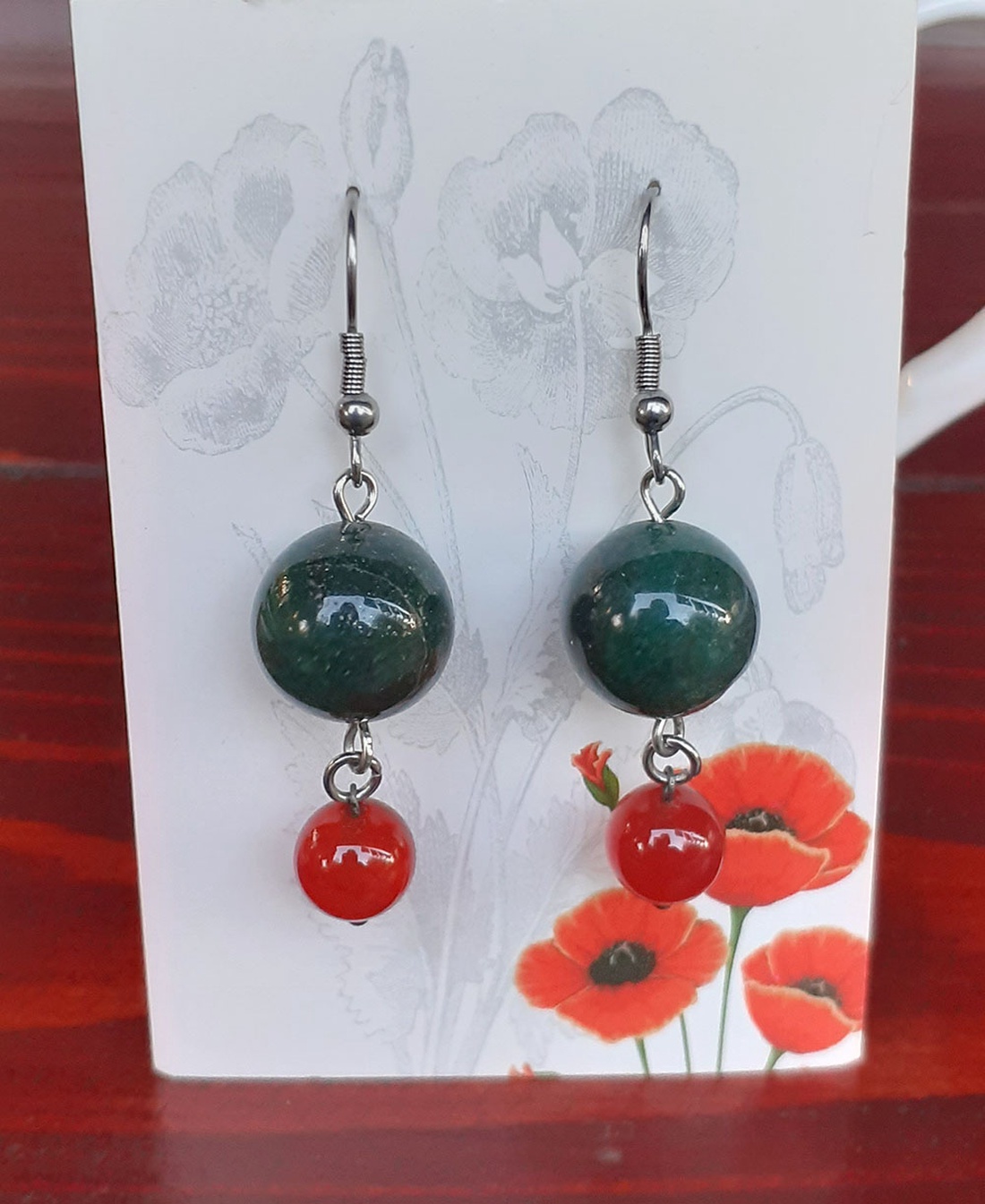 Aveturin si coral - bijuterii - cercei - cercei din pietre semiprețioase - Artynos.ro