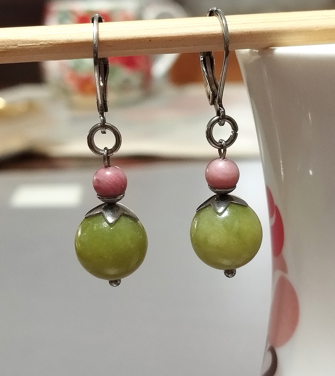 Jad si rodonit - bijuterii - cercei - cercei din pietre semiprețioase - Artynos.ro