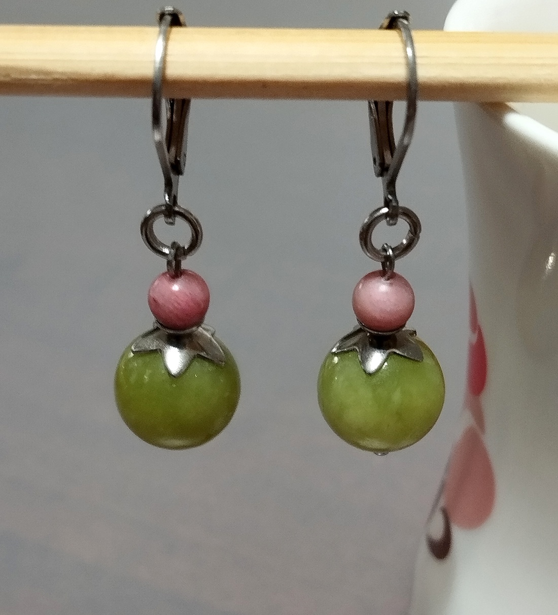 Jad si rodonit - bijuterii - cercei - cercei din pietre semiprețioase - Artynos.ro