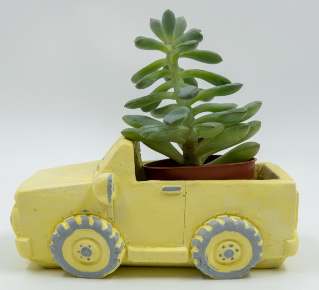 Suport de flori pentru camion din beton, ghiveci pentru camion, pictat manual galben-argintiu - - Artynos.ro Suport de flori pentru camion din beton, ghiveci pentru camion, pictat manual galben-argintiu - - Artynos.ro