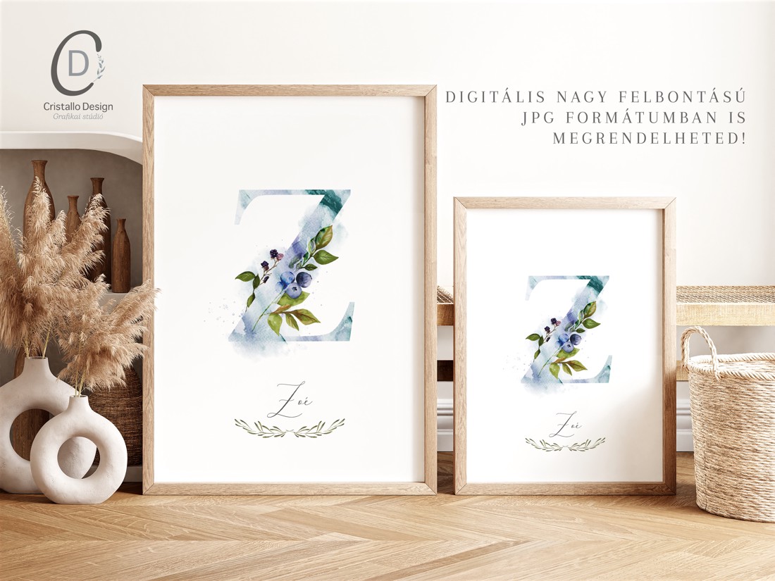 Litera Z, monogramă, imagine onomastică, decor, acuarelă, artă de perete, personalizată -  - Artynos.ro