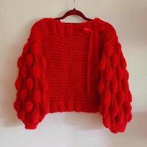 Pulover Red Bubbles , Imbracaminte si moda, Haine dama, Bluze dama, Impletitura, ARTYNOS