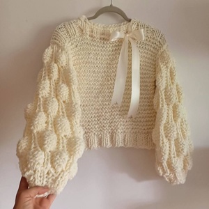 Pulover White Bubbles , Imbracaminte si moda, Haine dama, Bluze dama, Impletitura, ARTYNOS