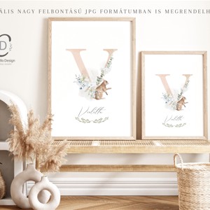Scrisoarea V, monogramă, imagine de ziua numelui, decorare, artă de perete verde, poster cu animale de pădure -  - Artynos.ro