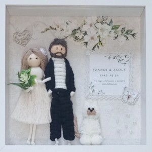 Mire și mireasă personalizați din macramé într-o ramă foto 3D din sticlă � un cadou de nuntă elegant cu un animal de companie - accesorii nuntă - amintiri și cadouri de nuntă - cadou nuntă - Artynos.ro